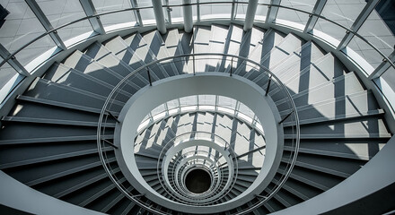 Fototapeta premium Modern spiral staircase creating abstract geometric pattern