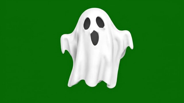 Cartoon Flying White Ghost on an Green Screen 4k Stock Video