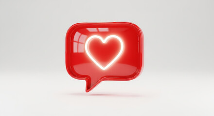 Red speech bubble with glowing neon heart icon