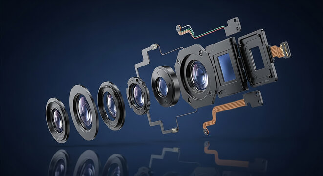 Smartphone camera lens and sensor module exploded view