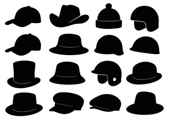 Collection of various hat silhouettes in black