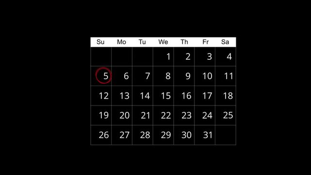 Business manages time for effective work. The 5th day Highlight by a red circle appointment reminders and meeting agenda on the calendar. Time management concept. 4k