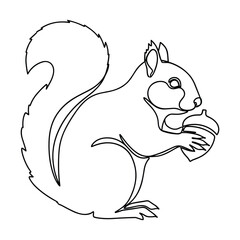 Simple line drawing of a squirrel holding an acorn with a bushy tail