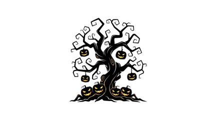 Spooky Halloween tree with jack-o'-lanterns creating a festive and eerie atmosphere perfect for
