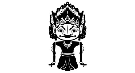 Stylized Black and White Illustration of Traditional Indonesian Wayang Golek Puppet Art