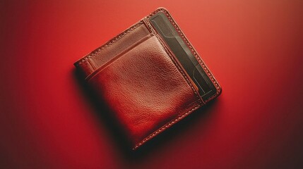 Sleek leather wallet on vibrant red background showcasing modern design and craftsmanship details