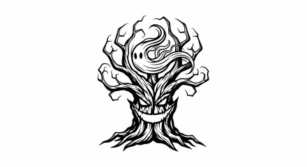 Creepy Halloween tree with ghost vector illustration perfect for spooky designs