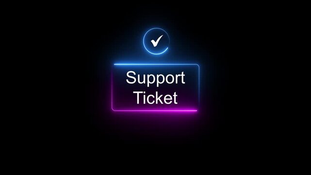 Support ticket system at call center service concept enhances customer experience and streamlines assistance. on neon rectangle with dollar and check mark icon. 4k