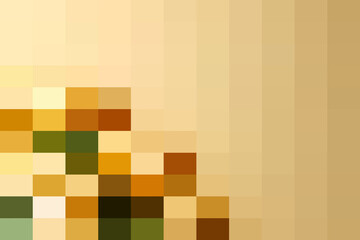 Abstract mosaic pattern with warm earthy tones, featuring a gradient of beige and brown squares creating a pixelated effect, evoking a sense of digital art and retro design
