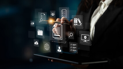 Obraz premium A comprehensive document management system for corporate data. This includes secure file storage, team collaboration, and compliance checks for all official business records. Fermion