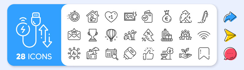 Helping hand, Charging adapter and Signature line icons. Interest rate, AI generate, Inflation icons. Pack of Wifi, Seo timer, Work home icon. Vector