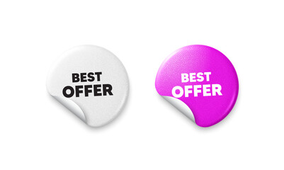 Best offer sticker tags. Glitter paper price badge. Best offer tag. Special price Sale sign. Advertising Discounts symbol. Offer round sticker. Promo banner. Vector