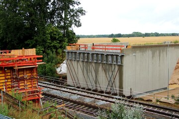 Concrete bridge abutment under construction