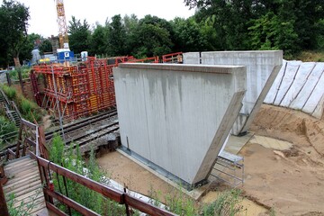 Massive concrete elements at railway bridge site