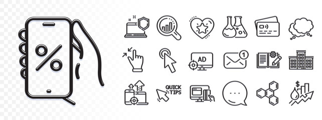 Seo adblock, Company and Online payment line icons for web app. Glare of light effect. Message icon. Pack of Touchscreen gesture, Seo analysis, Computer security pictogram icons. Vector