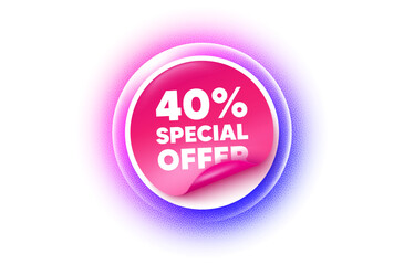 Discount sticker purple gradient. Paper offer price tag. 40 percent discount offer tag. Sale price promo sign. Special offer symbol. Sticker label. Grain dots effect. Vector