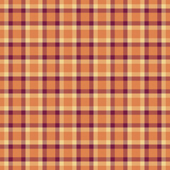 Warm, autumnal plaid pattern. Seamless tartan check in orange, yellow, and burgundy hues. Perfect for backgrounds, textiles, or vintageinspired designs.