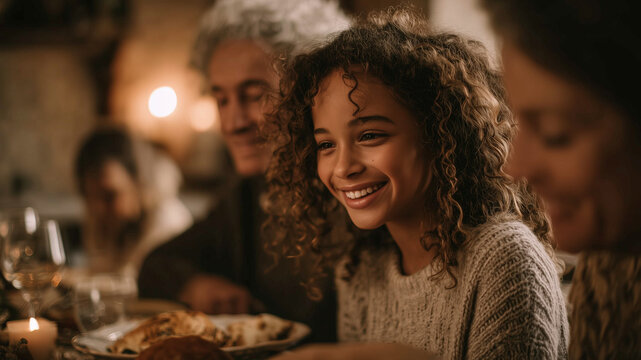 Family reunion, family gathering, happy family, smiling, dinner
