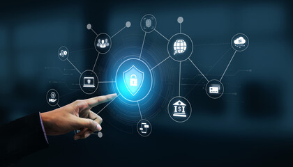 A complete cybersecurity system concept. Providing network protection for online banking, cloud data, financial transactions, and personal identity with secure authentication. Fermion