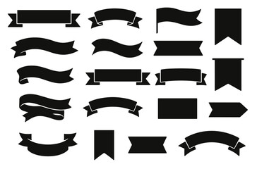 Silhouette collection of various banners and ribbons in black