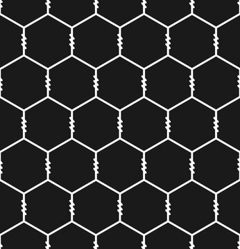Chicken wire, poultry netting or hex mesh twisted wire seamless repeating vector pattern