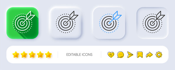 Target purpose line icon. Neumorphic, Flat shadow, 3d buttons. Stratery goal sign. Core value symbol. Line target purpose icon. Social media icons. Vector