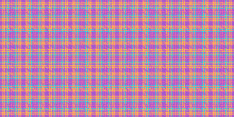 Vibrant plaid pattern with purple, orange, and turquoise, creating a cheerful and classic feel. Textile design for fabrics, wallpapers, and backgrounds. Versatile and modern.