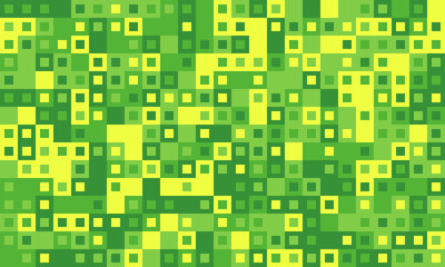 Abstract green and yellow pixelated pattern.  Versatile background ideal for websites, presentations, or print media.  Evokes themes of nature, technology, or data visualization.