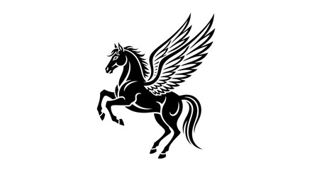 Elegant black winged stallion isolated on white conveying strength and freedom emblem icon