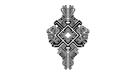 Ancient tribal symmetrical pattern with stylized animal figures intricate tribal artwork black and
