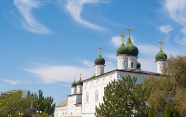 Cathedral of the Holy Trinity (Trinity Cathedral) on the territory of the historical and architectural complex of the Astrakhan Kremlin on a sunny summer day, Astrakhan, Russia.