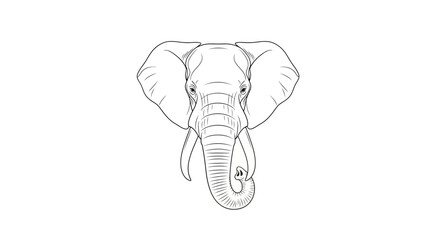 Elegant Elephant Portrait: A Black and White Line Art Illustration Capturing Majestic Detail