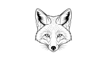 Elegant outline illustration of a fox head portrait, rendered in monochrome with intricate