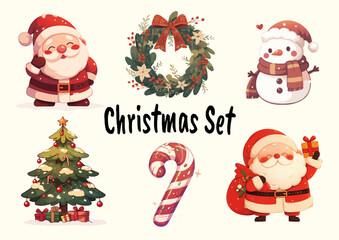 Christmas set Santa-Claus, Snowman, Christmas Tree