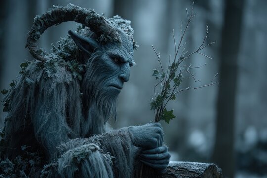 sad figure of majestic Whimsical, fairy-tale Krampus creature illustration