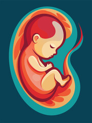 Human fetus in the womb. Pregnancy and maternity concept image. Cartoon vector illustration