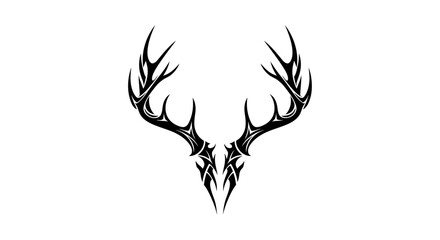 Detailed tribal style deer antlers design on a stark white background for prints, logo, or decals