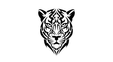 Striking tribal tiger head illustration with intricate bold lines for graphic design applications