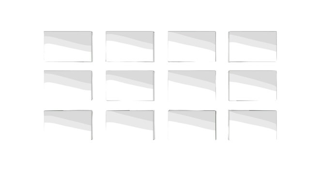 A grid of twelve blank white squares with subtle shadows, arranged in four rows and three columns against a stark black background, perfect for showcasing content or creating a visual layout.