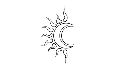 Mystical celestial crescent moon and sun fusion artistic line drawing design illustration