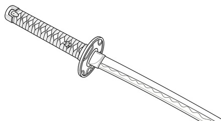 Elegant katana representation with intricate handle design and sharp blade detailing