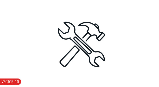 Simple outline of a wrench and hammer crossing each other representing repair work needed