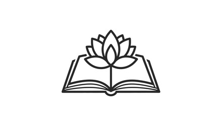 Lotus flower on an open book symbolizing knowledge, enlightenment, and spiritual wisdom for