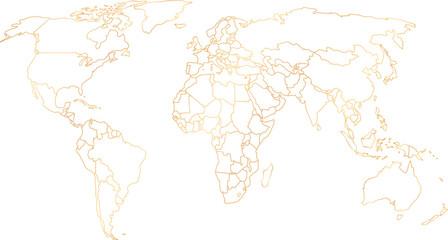 gold colored vector illustration of political world map outline