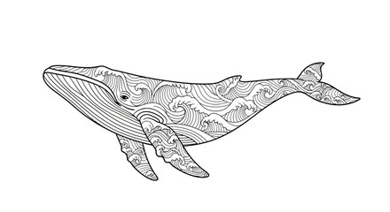 Fototapeta premium Intricate whale illustration featuring wave patterns artistic marine life depiction