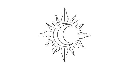 Minimalist celestial design featuring the sun and moon in delicate linework illustration