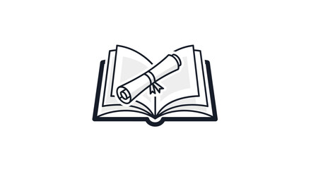 Elegant outline depiction showcasing academic accomplishment represented by diploma and book