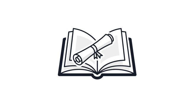 Elegant outline depiction showcasing academic accomplishment represented by diploma and book