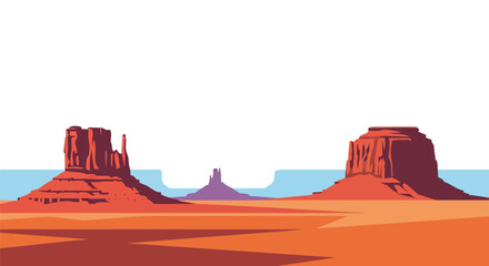 Stylized desert landscape with iconic mesa formations and vibrant earth tones in a simplified