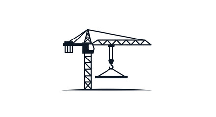 Minimalist tower crane illustration with geometrical shapes on white background